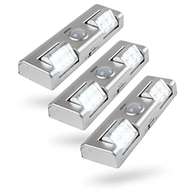 Afbeelding van greate. 3 x led lichtbalk met bewegingsmelder, werkt op batterijen, kastverlichting bewegingsmelder en instelbare lichtstraling voor kast, trap nog veel meer, batterijen