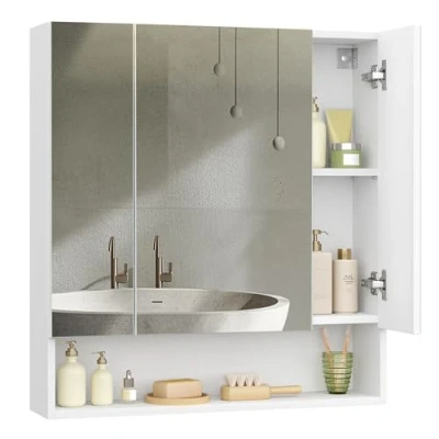 Afbeelding van VASAGLE badkamerkast met 3 deuren, spiegelkast, badkamerkast, open vak, verstelbare planken, 16,5 x 70 75 cm, wolkenwit BBK129W01