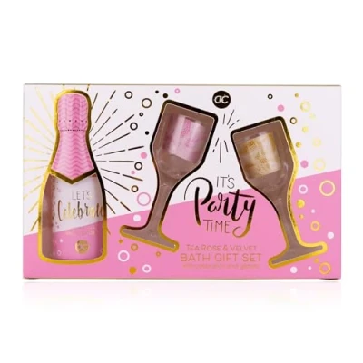 Afbeelding van Accentra Cadeauset LET&#039;S CELEBRATE voor vrouwen in mooie geschenkdoos, 150 ml douchegel, 2 x shotglas champagneglasvorm (elk 2,5 cl), verzorgingsset en meisjes verjaardag