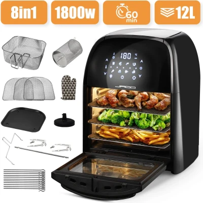 Afbeelding van Jago Hetelucht Friteuse Groot Airfryer XXL 12 Liter Zwart