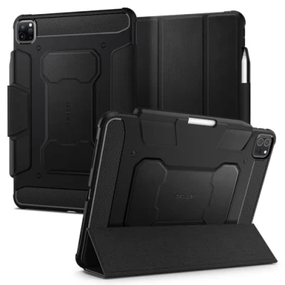Afbeelding van Apple iPad Pro 11 (2020) Hoes: Spigen Rugged Armor Bookcase Shockproof/Valbescherming Zwart Kunstleder Tablet Hoezen