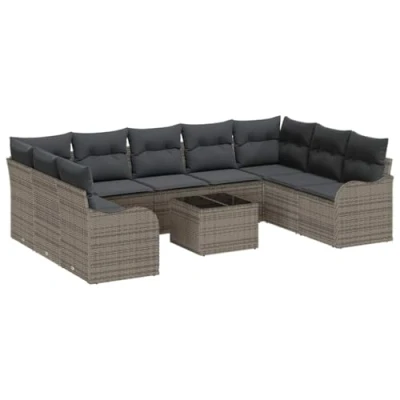 Afbeelding van vidaXL 9 delige tuinset met kussens zwart poly rattan