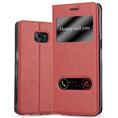 Afbeelding van Cadorabo Hoesje geschikt voor Samsung Galaxy S7 EDGE in SAFRAN ROOD Beschermhoes met magnetische sluiting, standfunctie en 2 kijkvensters Book Case Cover Etui