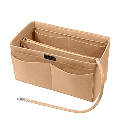Afbeelding van Ropch Handtasorganizer, vilten tasorganizer, bag in bag, binnenvakken, handtasorganizer met afneembare zak ritssluiting en sleutelketting, beige (beige) QW0024 BG L