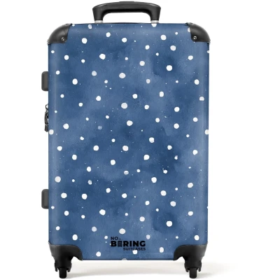 Afbeelding van NoBoringSuitcases.com Grote koffer Stippen patroon blauw Kinderkoffer geschikt voor jongen en meisjes Reiskoffer met 4 wielen Trolley op wieltjes Rolkoffer groot kinderen 72 liter Ruimbagage valies 20kg