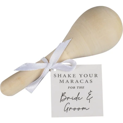 Afbeelding van Ginger Ray Houten Maracas met ivoor lint en kaartlabels bruiloft tafel gunsten 5 Pack, neutraal