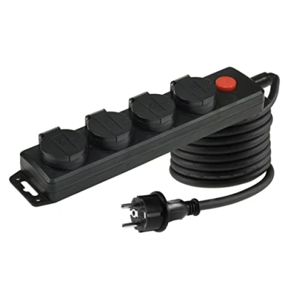Afbeelding van Buiten stekkerdoos met schakelaar 4 voudig Buitenstopcontact 3m kabel Tuinstekkerdoos IP44 Verlengsnoer verdeelblok Zwart