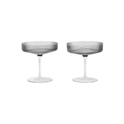 Afbeelding van Ferm Living Ripple Champagneglas Set van 2 smoked grey