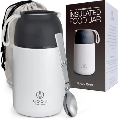 Afbeelding van Vacuüm geïsoleerde eetbeker, roestvrijstalen thermische voedselfles, soepkom, lunchcontainer, witte poedercoating, 730 ml