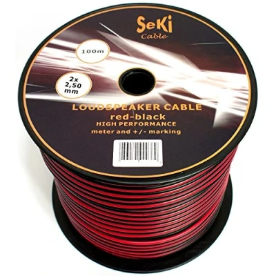 Afbeelding van luidsprekerkabel 2x2,50mm2 100m rood zwart CCA audiokabel