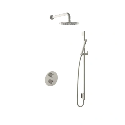 Afbeelding van Hotbath Get together Regendoucheset IBS1A Geborsteld nikkel Staaf Handdouche 20cm Hoofddouche Wandarm 35cm met glijstang