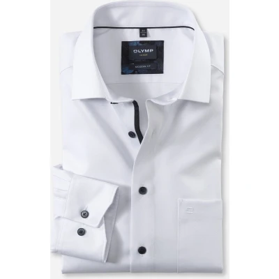 Afbeelding van OLYMP Luxor modern fit overhemd mouwlengte 7 wit twill (contrast) Strijkvrij Boordmaat: 39