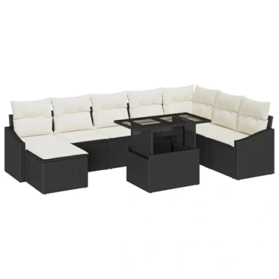 Afbeelding van vidaXL 9 delig Tuin Sofa Set met Kussens Zwart Poly Riet