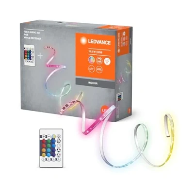 Afbeelding van LEDVANCE FLEX AUDIO 3M LED Streifen VR RC, weiß, 10W, 120lm, warmweißes Licht, integrierter Sound Receiver, RGB Farbsensor, Fernbedienung, lange Lebensdauer, einfache Montage, Schutzklasse IP20