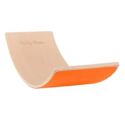 Afbeelding van KiddyMoon houten evenwichtsbord voor kinderen, baby&#039;s montessori speelgoed, evenwicht, evenwicht wiebelbord natuurlijk/oranje vilt