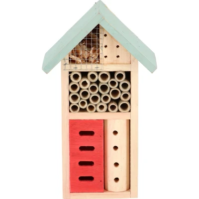 Afbeelding van Esschert Design Houten Insectenhotel 9X15X26 Cm Naturel/Mintgroen/Rood
