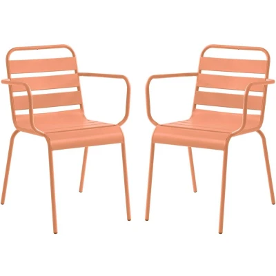 Afbeelding van Vente unique Set van 2 stapelbare metalen fauteuils Perzikkleurig MIRMANDE MYLIA L 56 cm x H 79 D 59