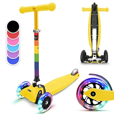 Afbeelding van Fun Pro One Special Edition Kinderscooter Step Kickboard 3 6 Jaar Zwaartekrachtstuur Led Wielen Met Dynamo Tot 50 Kg Lichaamsgewicht Ca. 130 Cm Lichaamslengte Inklapbaar In Hoogte Verstelbaar Stuur Geel