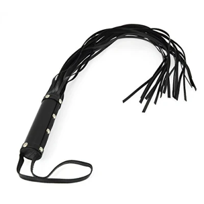 Afbeelding van Rimba Bondage Play Zweep flogger met 19 strengen en kort handvat leer zwart