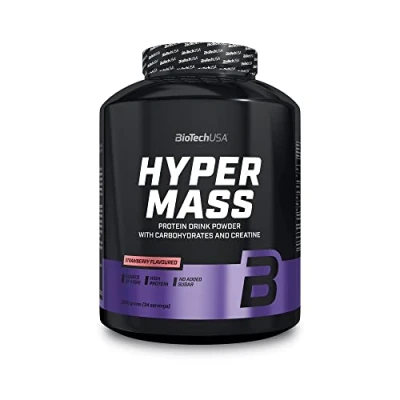 Afbeelding van BioTechUSA Hyper Mass Gainer met Koolhydraten &amp; Eiwitmengsel Gemicroniseerde Creatine Glutenvrij, 2.27 kg, Aardbei
