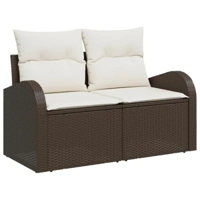 Afbeelding van vidaXL 5 delige Tuin Sofa Set met Kussens Bruin Poly Rattan