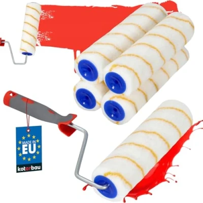 Afbeelding van KOTARBAU® verfroller, geeldraad, 250 mm, met rubberen greep, penseel, rollerborstel, rollerkwast voor schilderwerkzaamheden en renovatie