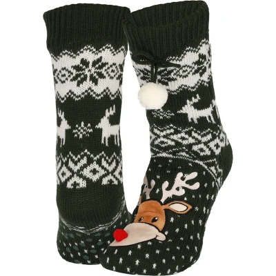 Afbeelding van Kerst huissokken dames Met pompons Groen One Size kerstsokken antislip