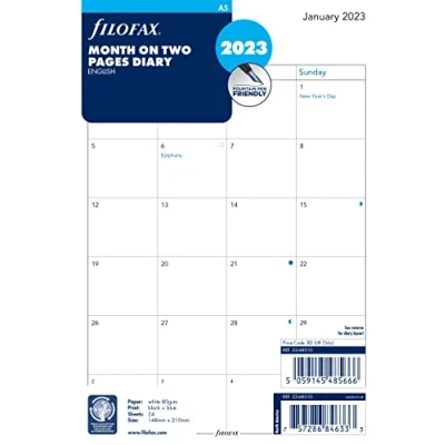 Afbeelding van Filofax A5 maand op twee pagina&#039;s Engels blokformaat 2023 dagboek
