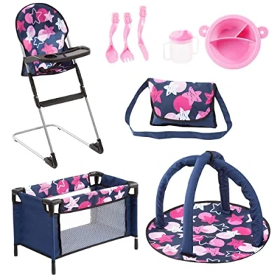 Afbeelding van bayer Design Campingbedje set 9 in 1 blauw met hartjes