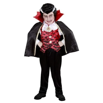 Afbeelding van Widmann Vampier &amp; Dracula Kostuum Gemeen Bijtende Vleermuis Jongen Rood, Zwart Maat 110 Halloween Verkleedkleding