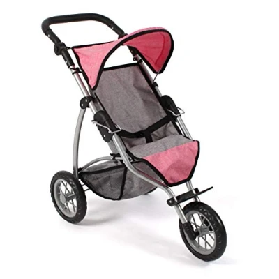 Afbeelding van Bayer Chic 2000 Poppenwagen Leon, jogging buggy, poppenjogger voor kinderen van 4 tot 8 jaar, gemêleerd grijs, roze, 75 x 40 73,5 cm