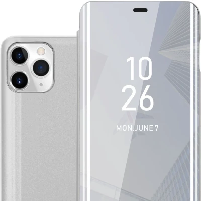 Afbeelding van Cadorabo Hoesje geschikt voor Apple iPhone 11 PRO in AGAAT ZILVER Clear View Spiegel Beschermende Case met Tribunefunctie 360 Graden Bescherming Book Cover Etui