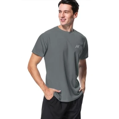 Afbeelding van MeetHoo Rash Vest voor heren, Guard UV T shirt UPF 50+ Top bescherming tegen de zon met korte mouwen surfen hardlopen zwemmen, Donkergrijs, M