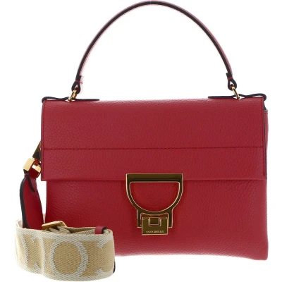 Afbeelding van COCCINELLE Leren Handtas Schoudertas Arlettis Signature Handbag Grained Leather Cranberry Lichtrood