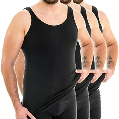 Afbeelding van HERMKO 3007 3 pack extra lang herenonderhemd (+10 cm) tank top van 100% biologisch katoen, zwart, 5XL