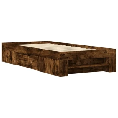Afbeelding van Bedframe bewerkt hout gerookt eikenkleurig 100x200 cm