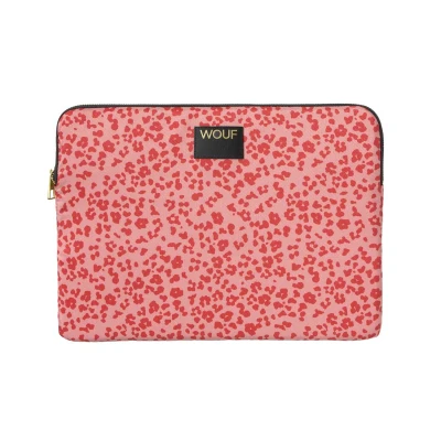 Afbeelding van Wouf Roar laptophoes 13 en 14 inch met panterprint Roze