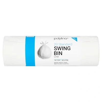 Afbeelding van Polylina 20x standaard Tie Top Swing Bin Liners, gerecycled kunststof, wit, 45 liter