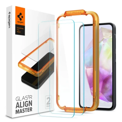 Afbeelding van Spigen Screenprotector geschikt voor Samsung Galaxy A35 Tempered Glas met Montage 2 stuks Transparant