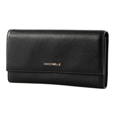 Afbeelding van COCCINELLE Leren Portemonnee Metallic Soft Wallet Noir Zwart