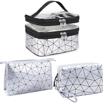 Afbeelding van Cosmetische tas dubbellaagse transparante toilettas met grote make uptas en uptas, 3 stuks uptassenset voor dames heren