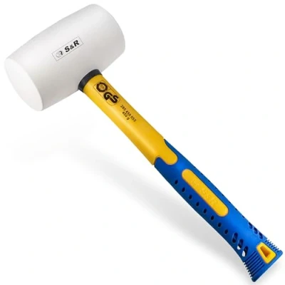Afbeelding van S&amp;R Rubberen hamer/Rubberhamer wit met dubbel gekromd handvat van stevig glasvezel (55mm/ 450Gr.)