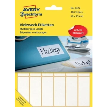 Afbeelding van Etiket Avery Zweckform 3327 50x19mm wit 486stuks