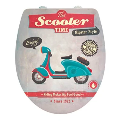 Afbeelding van WENKO WC bril Vintage Scooter toiletbril met hoogglans oppervlak, softclose, Duroplast, 39 x 46 cm, meerkleurig