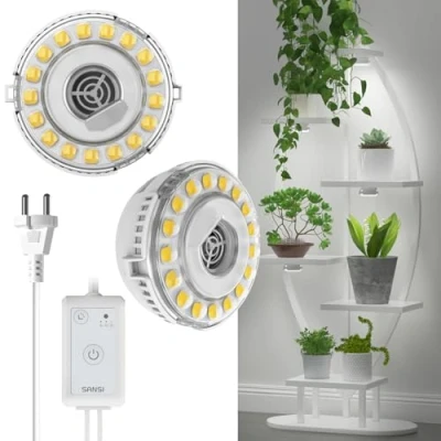 Afbeelding van SANSI LED Plantenlamp Volledig Spectrum, 10W (150 Watt Equivalent) Hangende Plantenlampen voor Kamerplanten, 2 Kops Kweeklamp met 4/8/12H Tijdschakelaar, 4 Helderheidsgraden Dimbaar Plantenplank