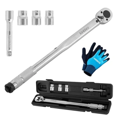 Afbeelding van Arebos Momentsleutel 6 delige set 40 210Nm, 1/2&#039;&#039; inch incl. dopsleutels 17, 19 en 21 mm, verlenging, montagehandschoenen &amp; koffer tolerantie +/ 4% bandensleutel auto