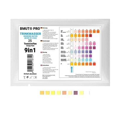 Afbeelding van 25 x 9 in 1 drinkwaterteststrips voor leidingwater, waterkwaliteit, analyse, totale hardheid, lood, koper, nitraat, watertester