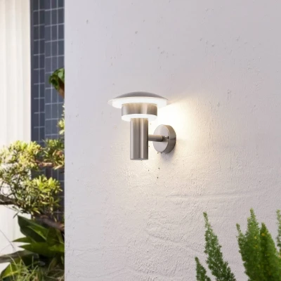 Afbeelding van Lindby LED wandlamp buiten 1licht roestvrij staal, kunststof H: 18.8 cm wit transparant Inclusief lichtbron