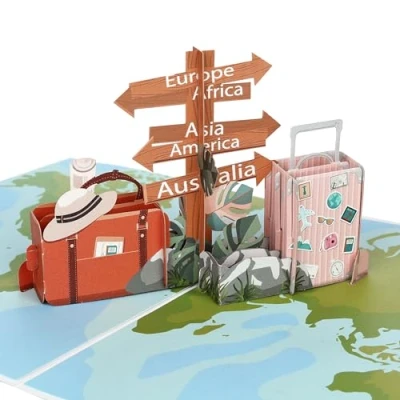 Afbeelding van CraftWerk 3D pop up kaart reizen voucherkaart, vouwkaart voor vakantie, reizen, verjaardag of afscheid creatieve verpakking stedentrip, cruise huwelijksreis