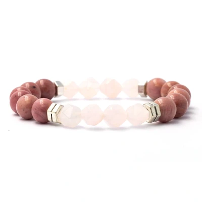 Afbeelding van Bixorp Gems Rhodoniet + Hoekige Rozenkwarts Edelstenen Armband 8mm / 18cm Edelsteen Kralenarmband